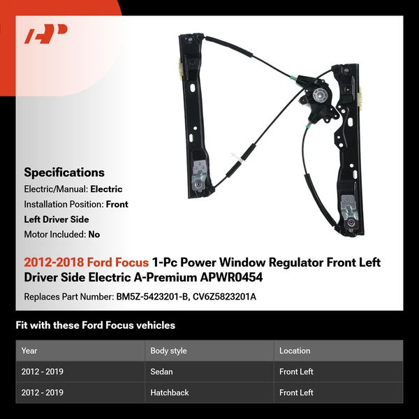 2012-2018 Ford Focus 1-Pc Power Window Regulator Front Left Driver Side Electric A-Premium APWR0454