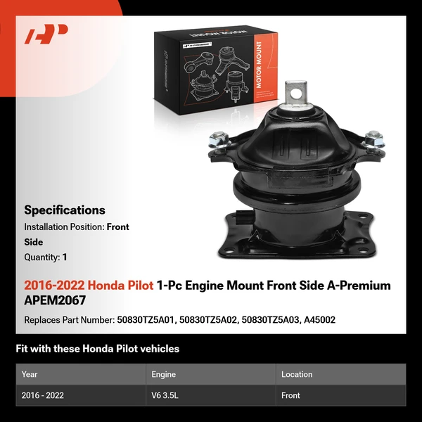2016-2022 Honda Pilot 1-Pc Engine Mount Front Side A-Premium APEM2067