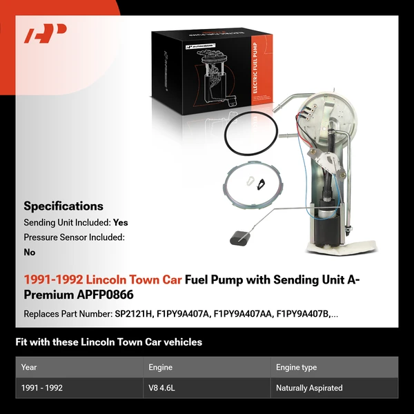 1991-1992 Lincoln Town Car Fuel Pump with Sending Unit A-Premium APFP0866