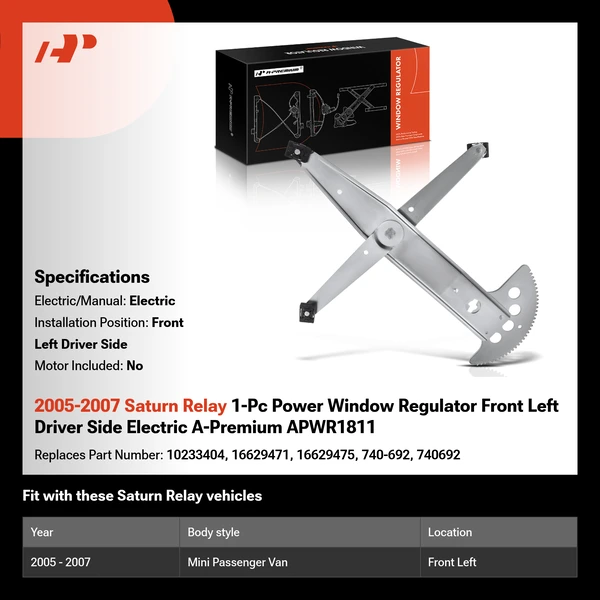 2005-2007 Saturn Relay 1-Pc Power Window Regulator Front Left Driver Side Electric A-Premium APWR1811