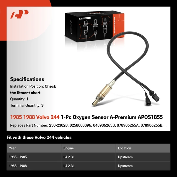 1985 1988 Volvo 244 1-Pc Oxygen Sensor A-Premium APOS1855
