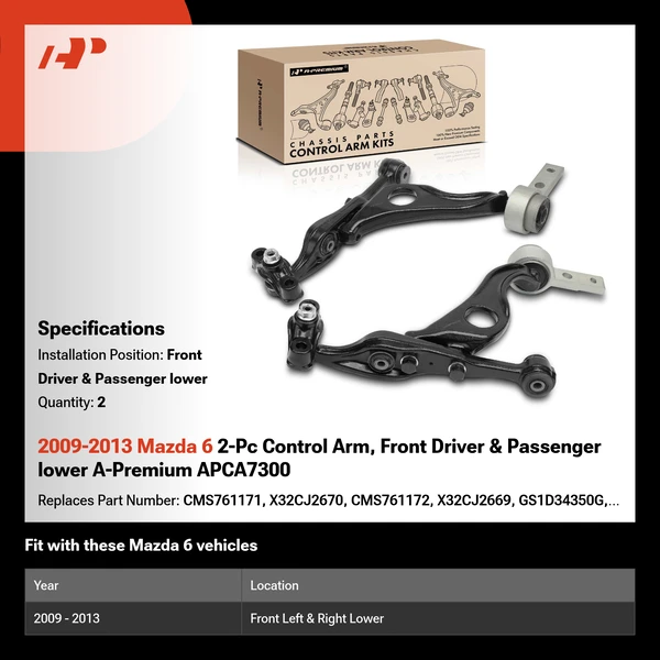 2009-2013 Mazda 6 2-Pc Control Arm, Front Driver & Passenger lower A-Premium APCA7300