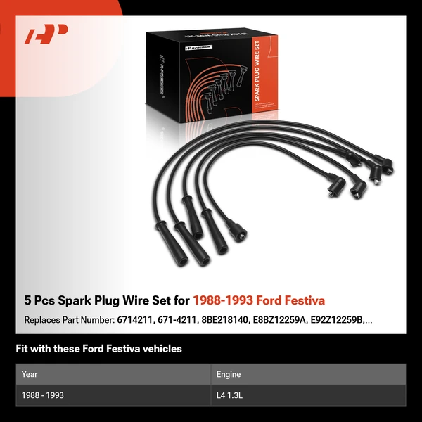 5 Pcs Spark Plug Wire Set for 1988-1993 Ford Festiva