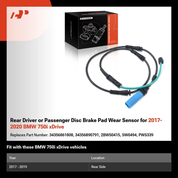 Rear Driver or Passenger Disc Brake Pad Wear Sensor for 2017-2020 BMW 750i xDrive