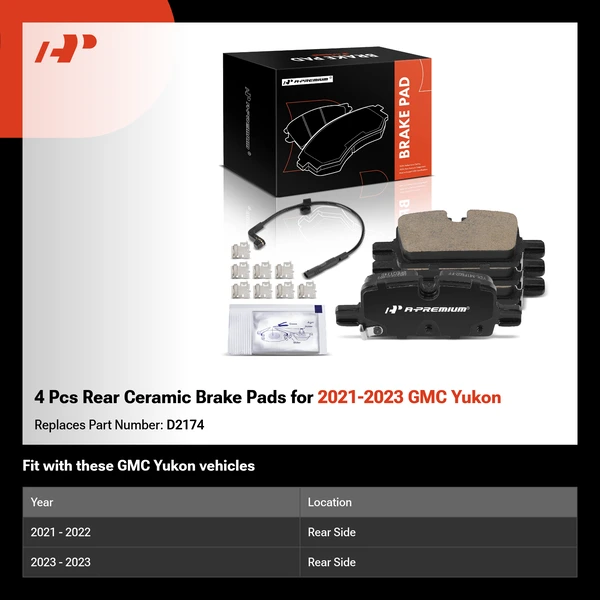 4 Pcs Rear Ceramic Brake Pads for 2021-2023 GMC Yukon