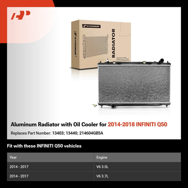 Aluminum Radiator with Oil Cooler for 2014-2018 INFINITI Q50