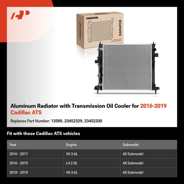 Aluminum Radiator with Transmission Oil Cooler for 2016-2019 Cadillac ATS