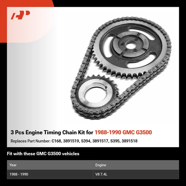 3 Pcs Engine Timing Chain Kit for 1988-1990 GMC G3500