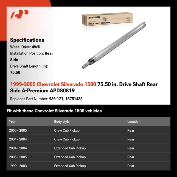 1999-2005 Chevrolet Silverado 1500 75.50 in. Drive Shaft Rear Side A-Premium APDS0819