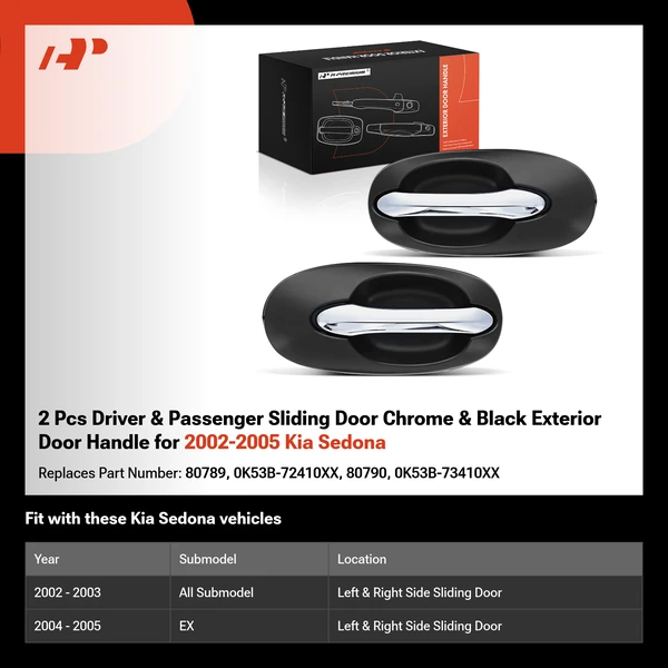 2 Pcs Driver & Passenger Sliding Door Chrome & Black Exterior Door Handle for 2002-2005 Kia Sedona