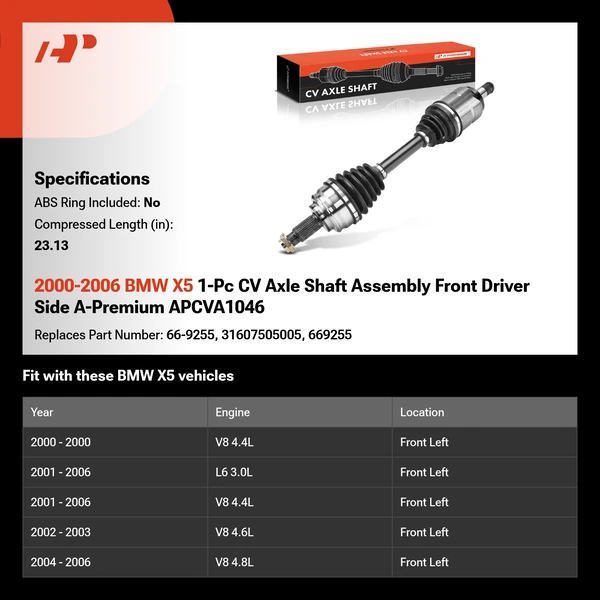 2000-2006 BMW X5 1-Pc CV Axle Shaft Assembly Front Driver Side A-Premium APCVA1046