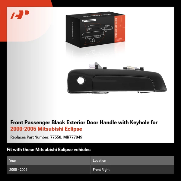Front Passenger Black Exterior Door Handle with Keyhole for 2000-2005 Mitsubishi Eclipse