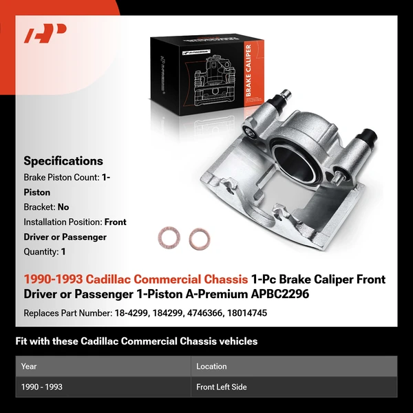 1990-1993 Cadillac Commercial Chassis 1-Pc Brake Caliper Front Driver or Passenger 1-Piston A-Premium APBC2296