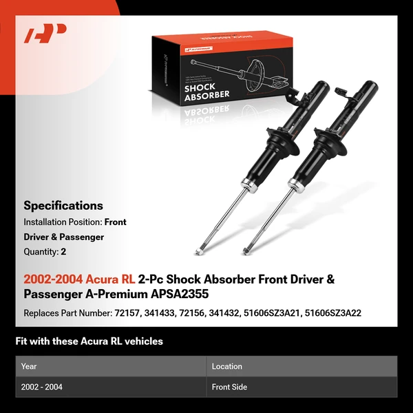 2002-2004 Acura RL 2-Pc Shock Absorber Front Driver & Passenger A-Premium APSA2355