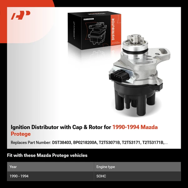 Ignition Distributor with Cap & Rotor for 1990-1994 Mazda Protege