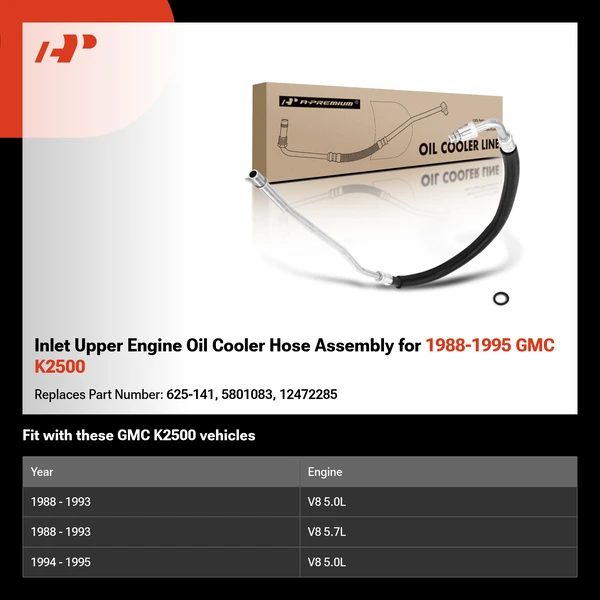 Inlet Upper Engine Oil Cooler Hose Assembly for 1988-1995 GMC K2500