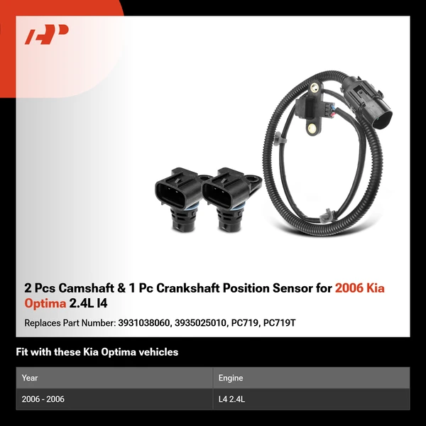 2 Pcs Camshaft & 1 Pc Crankshaft Position Sensor for 2006 Kia Optima 2.4L l4