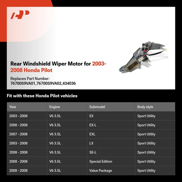 Rear Windshield Wiper Motor for 2003-2008 Honda Pilot