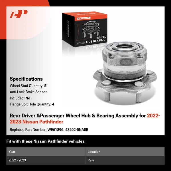 Rear Driver &Passenger Wheel Hub & Bearing Assembly for 2022-2023 Nissan Pathfinder