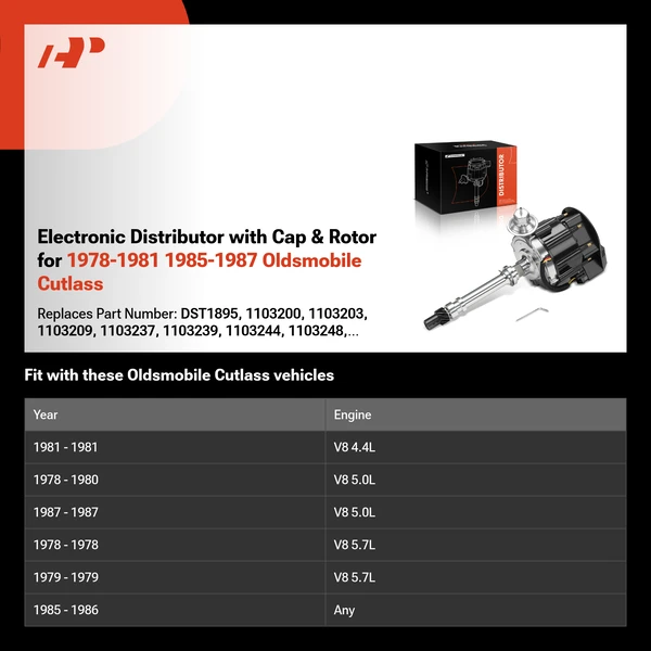 Electronic Distributor with Cap & Rotor for 1978-1981 1985-1987 Oldsmobile Cutlass