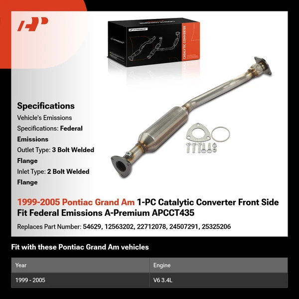 1999-2005 Pontiac Grand Am 1-PC Catalytic Converter Front Side Fit Federal Emissions A-Premium APCCT435