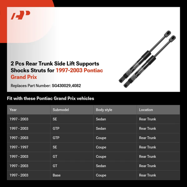 2 Pcs Rear Trunk Side Lift Supports Shocks Struts for 1997-2003 Pontiac Grand Prix