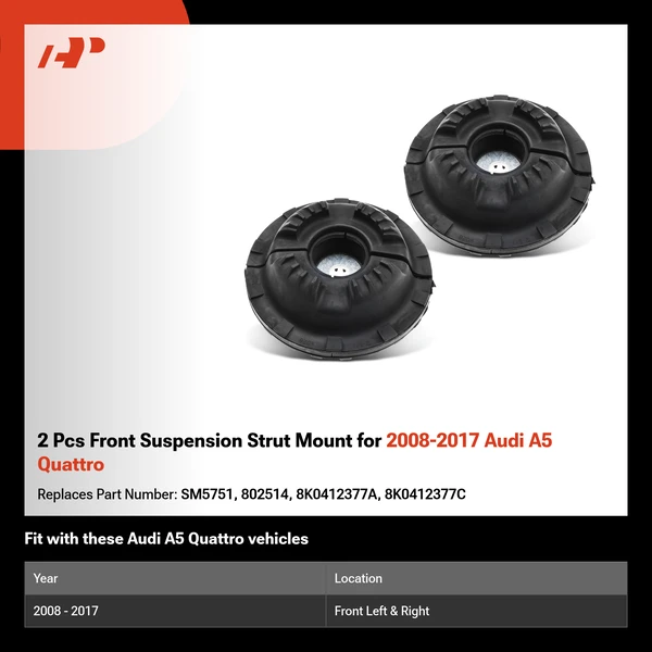 2 Pcs Front Suspension Strut Mount for 2008-2017 Audi A5 Quattro
