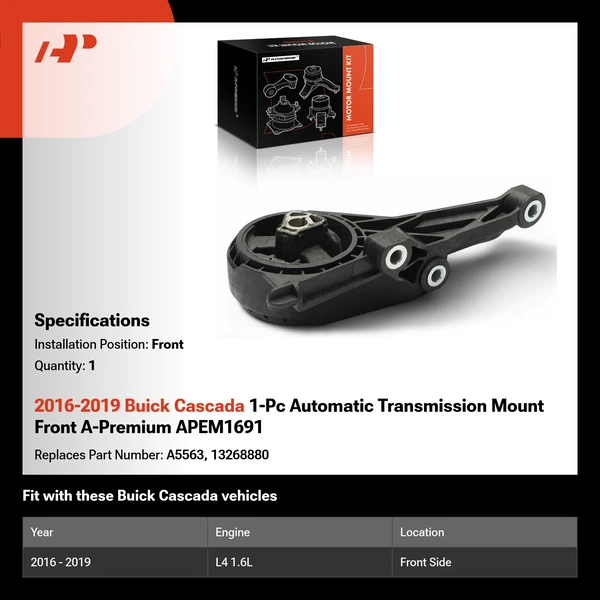 2016-2019 Buick Cascada 1-Pc Automatic Transmission Mount Front A-Premium APEM1691