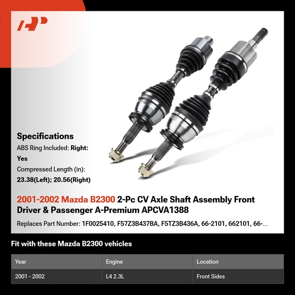 2001-2002 Mazda B2300 2-Pc CV Axle Shaft Assembly Front Driver & Passenger A-Premium APCVA1388