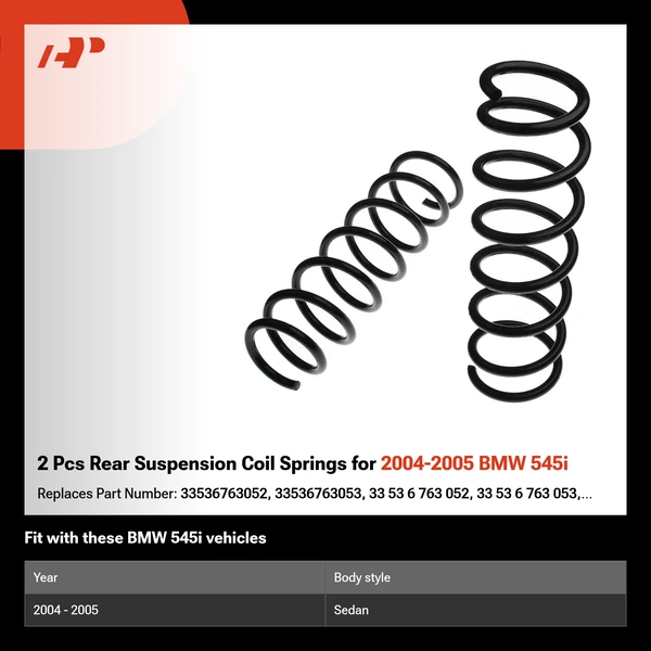 2 Pcs Rear Suspension Coil Springs for 2004-2005 BMW 545i