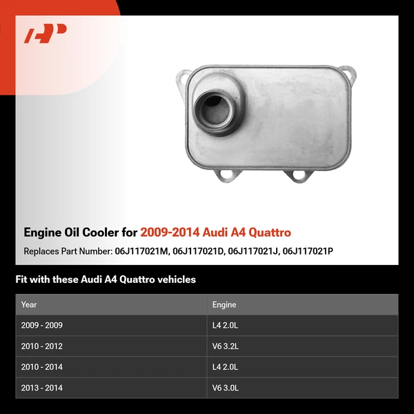 Engine Oil Cooler for 2009-2014 Audi A4 Quattro