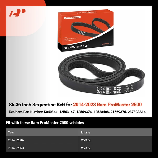 86.36 Inch Serpentine Belt for 2014-2023 Ram ProMaster 2500