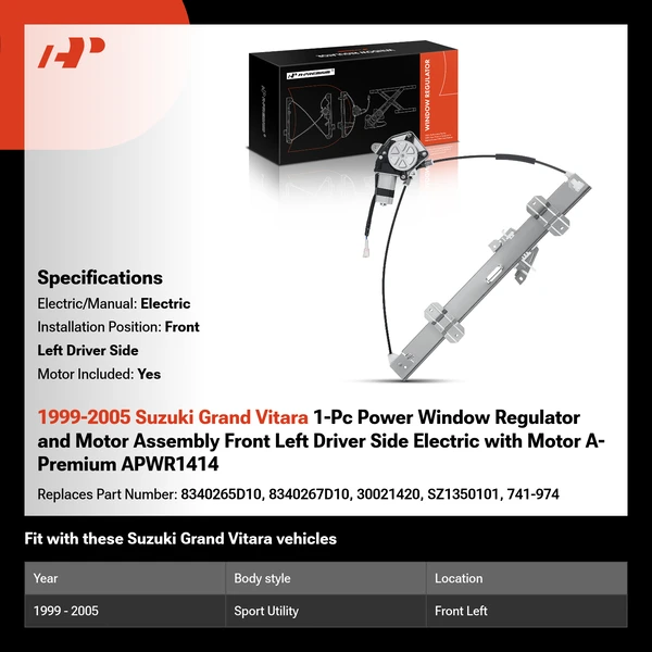 1999-2005 Suzuki Grand Vitara 1-Pc Power Window Regulator and Motor Assembly Front Left Driver Side Electric with Motor A-Premium APWR1414