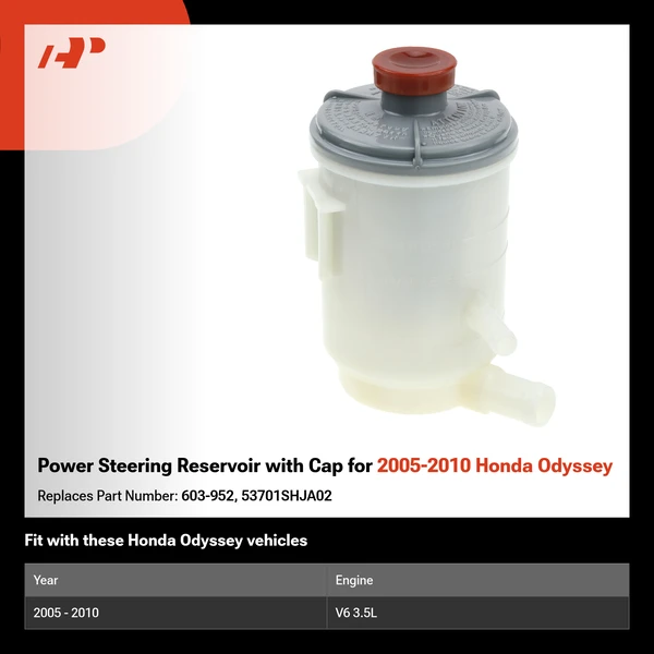 Power Steering Reservoir with Cap for 2005-2010 Honda Odyssey