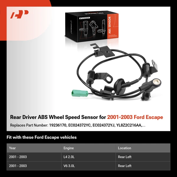 Rear Driver ABS Wheel Speed Sensor for 2001-2003 Ford Escape