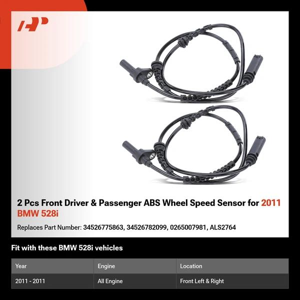 2 Pcs Front Driver & Passenger ABS Wheel Speed Sensor for 2011 BMW 528i