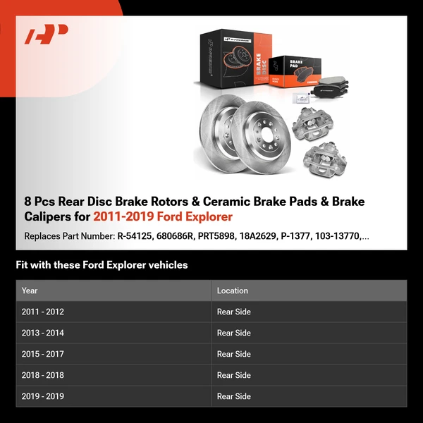 8 Pcs Rear Disc Brake Rotors & Ceramic Brake Pads & Brake Calipers for 2011-2019 Ford Explorer