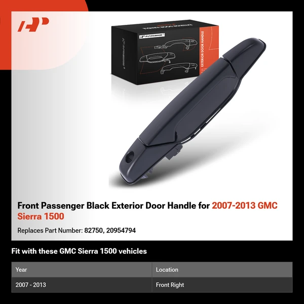 Front Passenger Black Exterior Door Handle for 2007-2013 GMC Sierra 1500