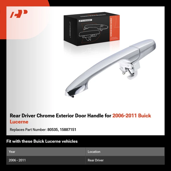 Rear Driver Chrome Exterior Door Handle for 2006-2011 Buick Lucerne