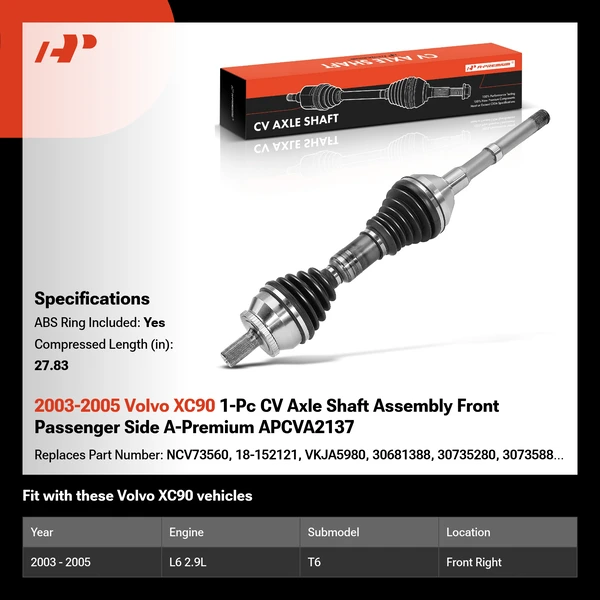 2003-2005 Volvo XC90 1-Pc CV Axle Shaft Assembly Front Passenger Side A-Premium APCVA2137