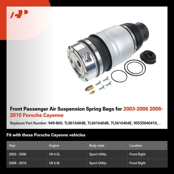 Front Passenger Air Suspension Spring Bags for 2003-2006 2008-2010 Porsche Cayenne