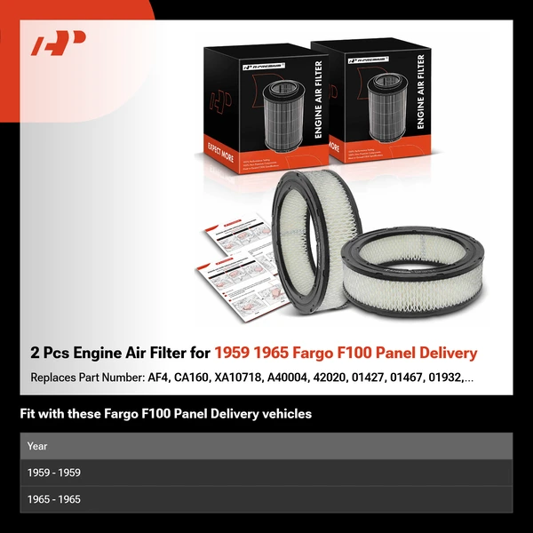 2 Pcs Engine Air Filter for 1959 1965 Fargo F100 Panel Delivery