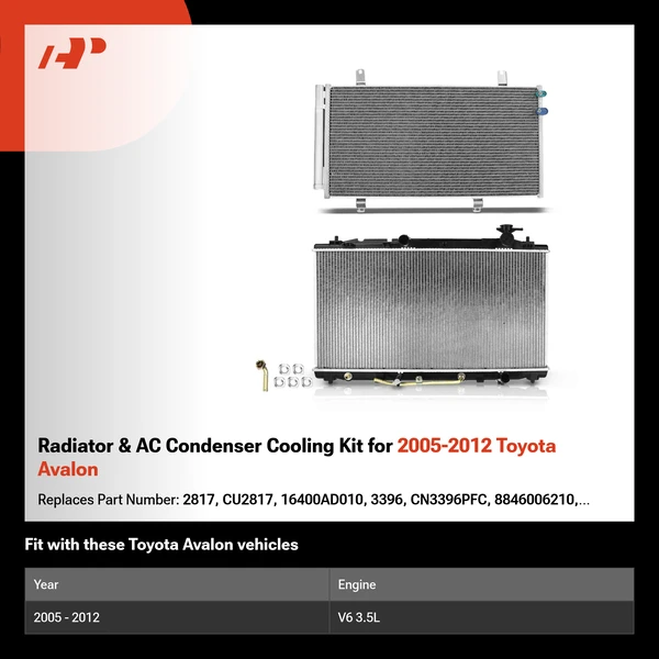 Radiator & AC Condenser Cooling Kit for 2005-2012 Toyota Avalon