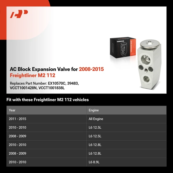 AC Block Expansion Valve for 2008-2015 Freightliner M2 112