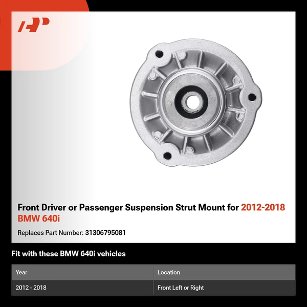 Front Driver or Passenger Suspension Strut Mount for 2012-2018 BMW 640i