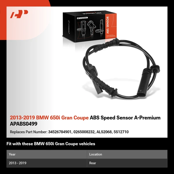 2013-2019 BMW 650i Gran Coupe ABS Speed Sensor A-Premium APABS0499