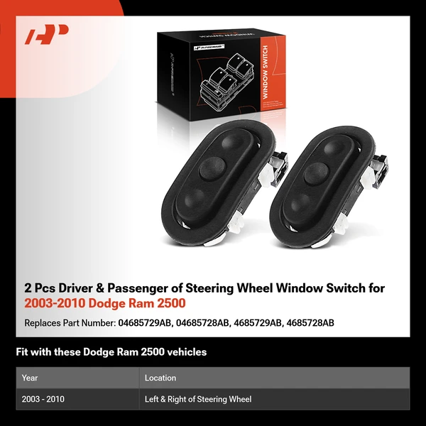 2 Pcs Driver & Passenger of Steering Wheel Window Switch for 2003-2010 Dodge Ram 2500