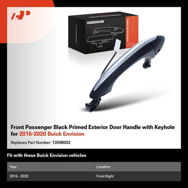 Front Passenger Black Primed Exterior Door Handle with Keyhole for 2016-2020 Buick Envision