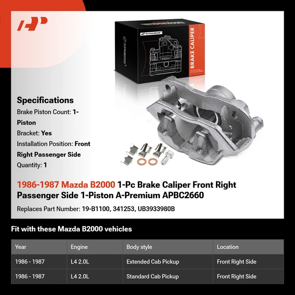 1986-1987 Mazda B2000 1-Pc Brake Caliper Front Right Passenger Side 1-Piston A-Premium APBC2660