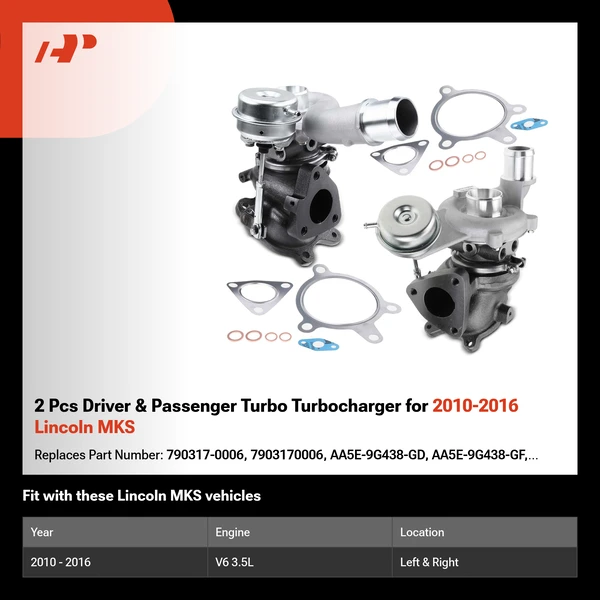 2 Pcs Driver & Passenger Turbo Turbocharger for 2010-2016 Lincoln MKS